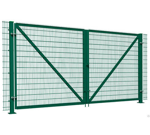 Ворота распашные 2000*4500 мм (с навесами) RAL 6005 Зеленый мох d4